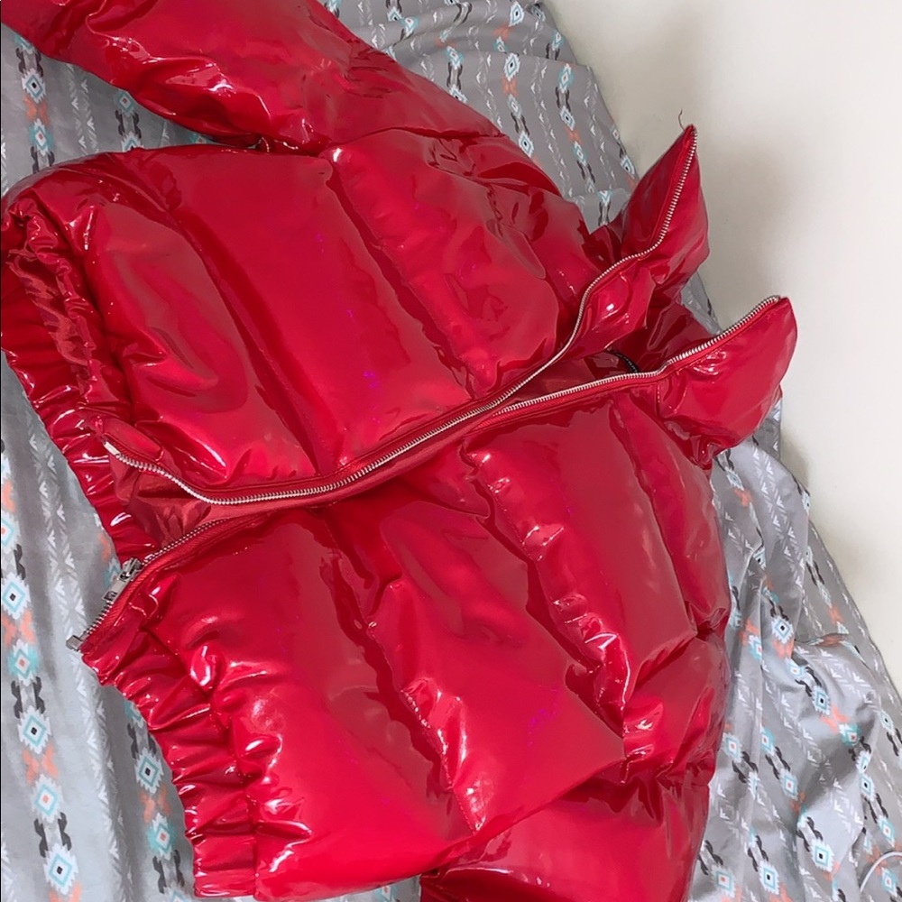 PLT red puffer jacket